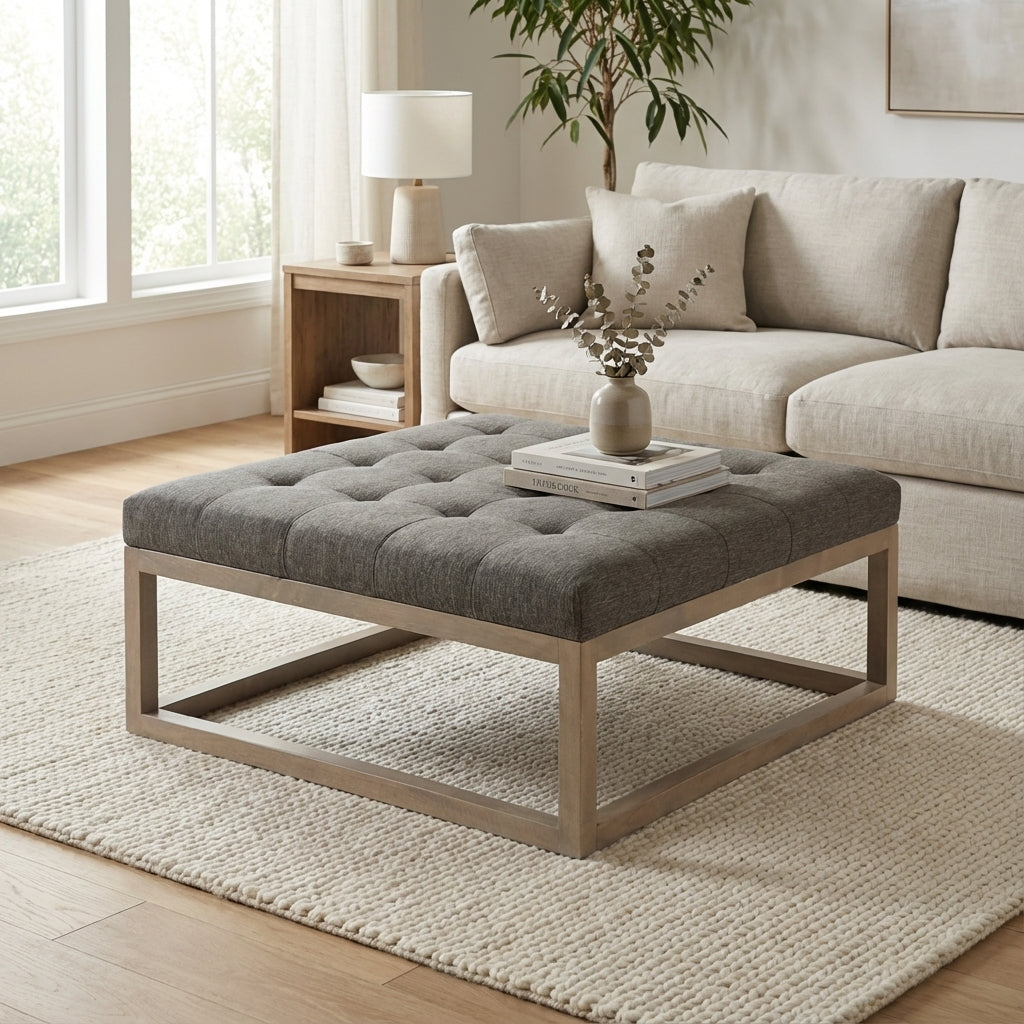 Bradley 36" Square Wood Frame Ottoman Coffee Table