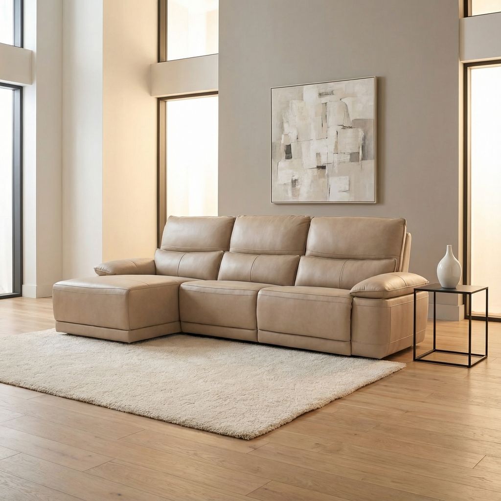 Brayden 110" Top Grain Leather Power Recliner Sofa + Left Chaise - Camel