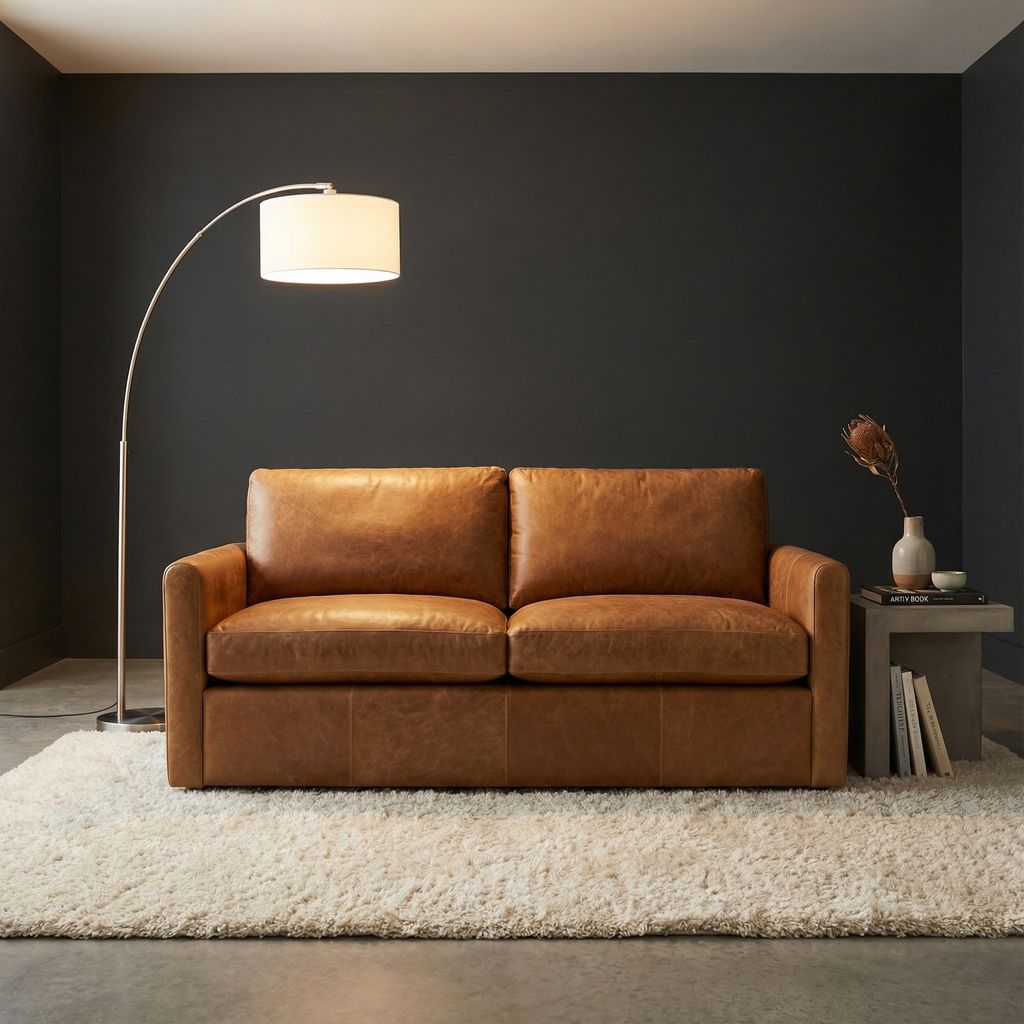 Bronson 61" Small Track Arm 2 Cushion Top Grain Leather Loveseat - Bermuda Camel