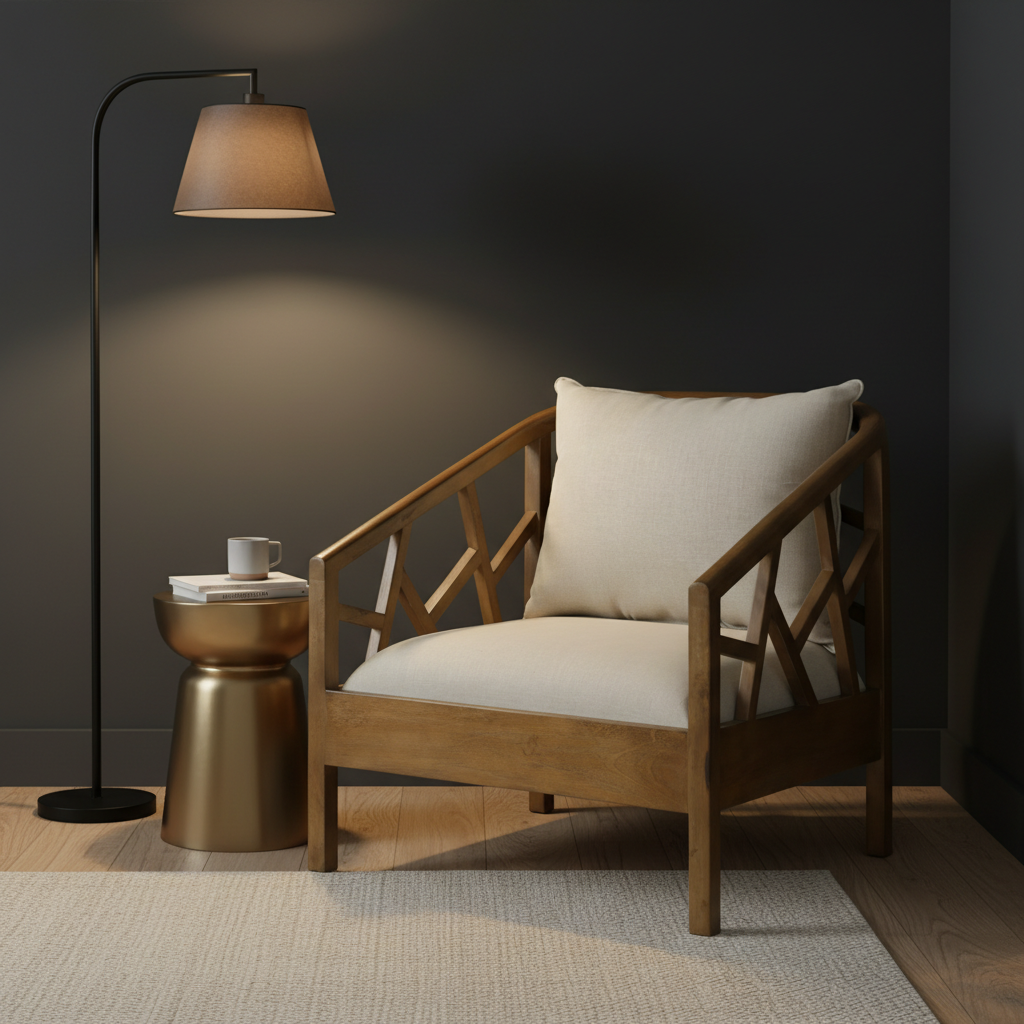 Burkett 29" Accent Chair - Walnut + Linen