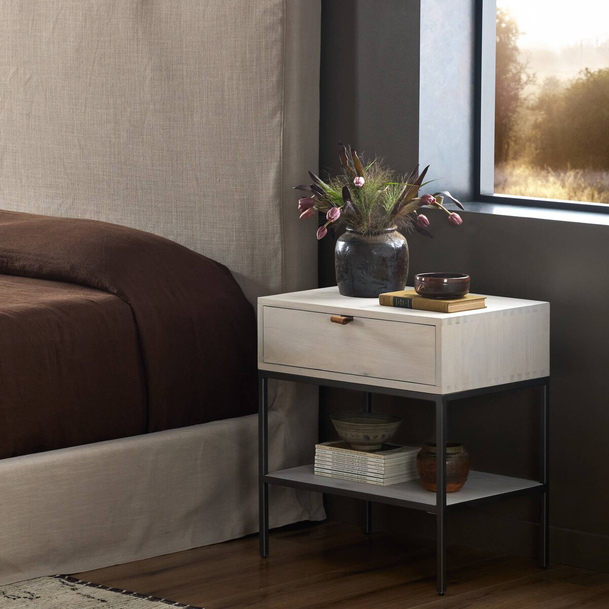 Marcel 24" Nightstand - Dove Poplar + Iron