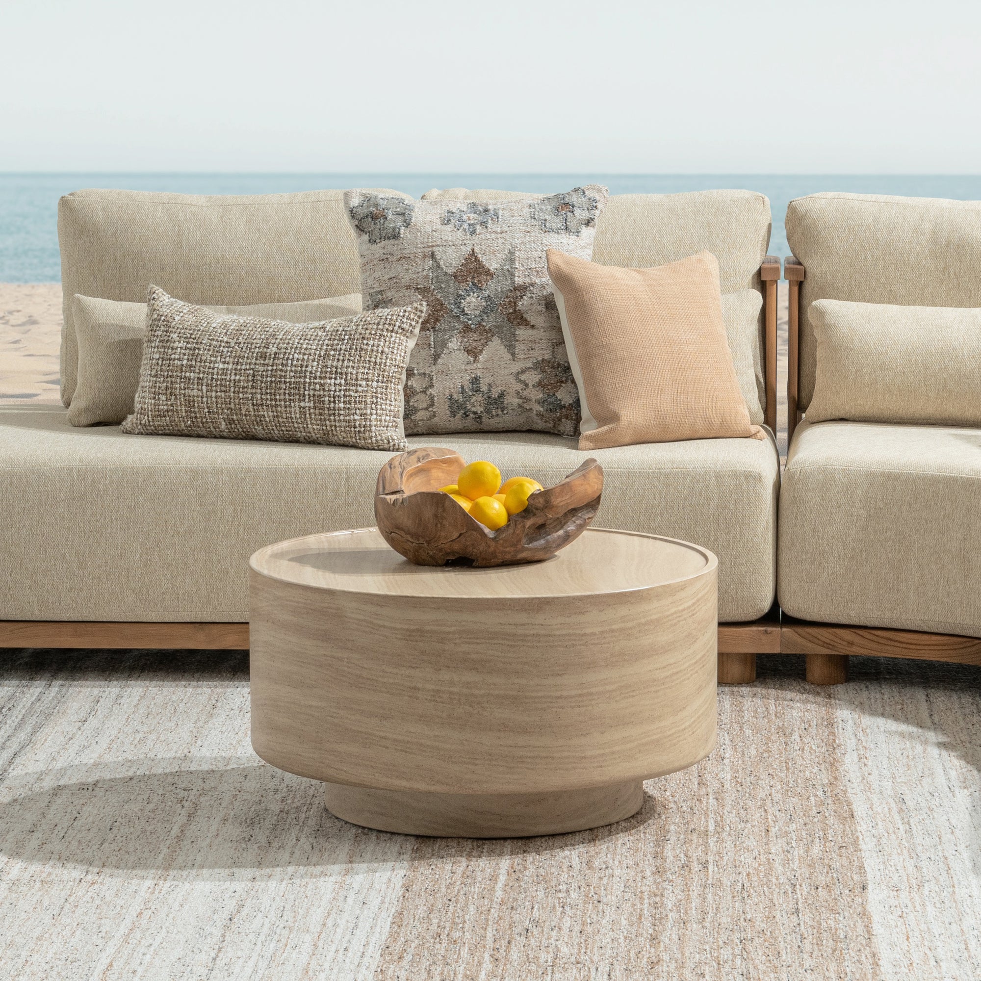 Ember 32" Round Concrete Coffee Table - Light Sand