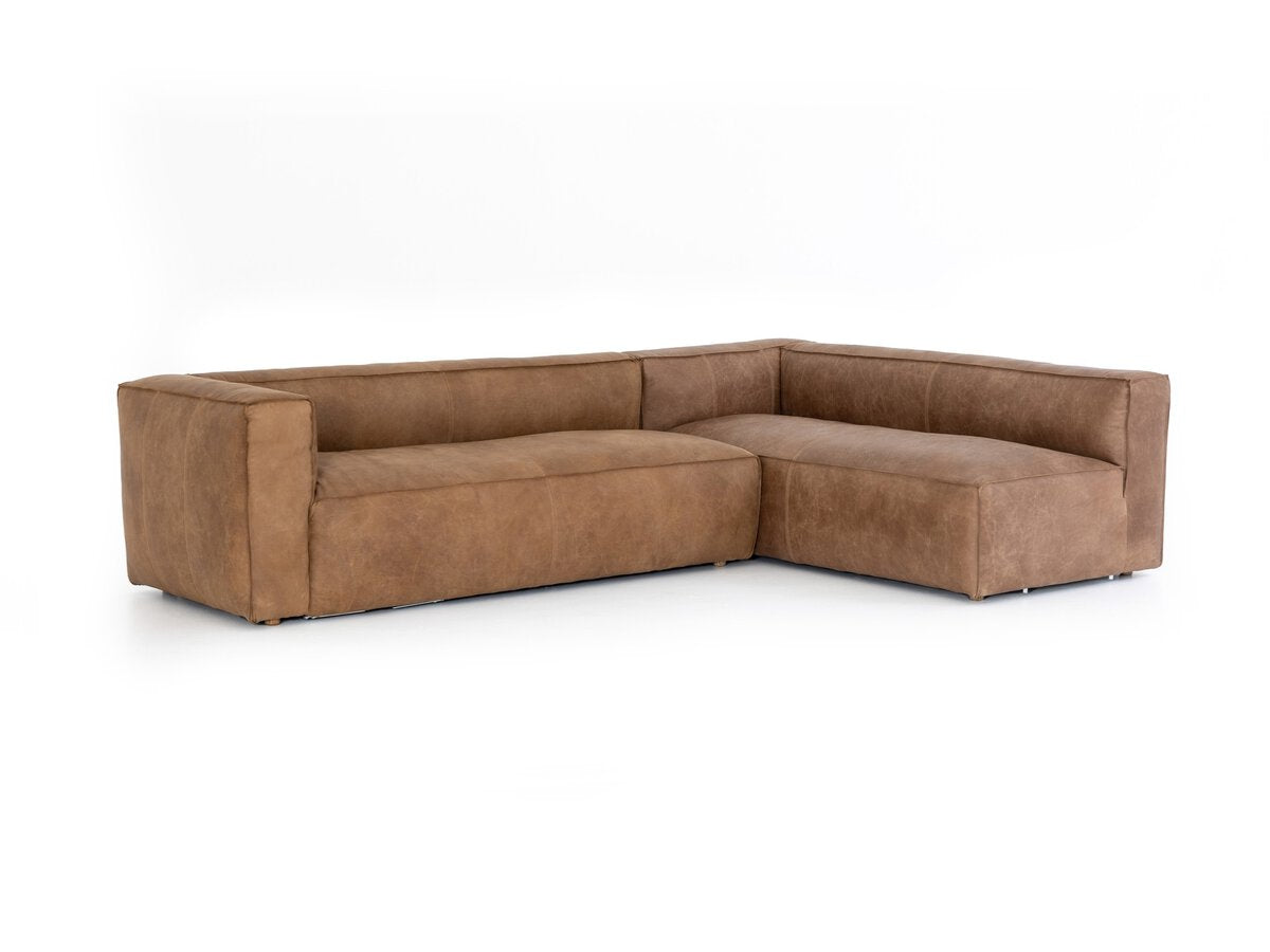 Malek 120" Top Grain Leather LAF Sectional - Natural Washed Sand