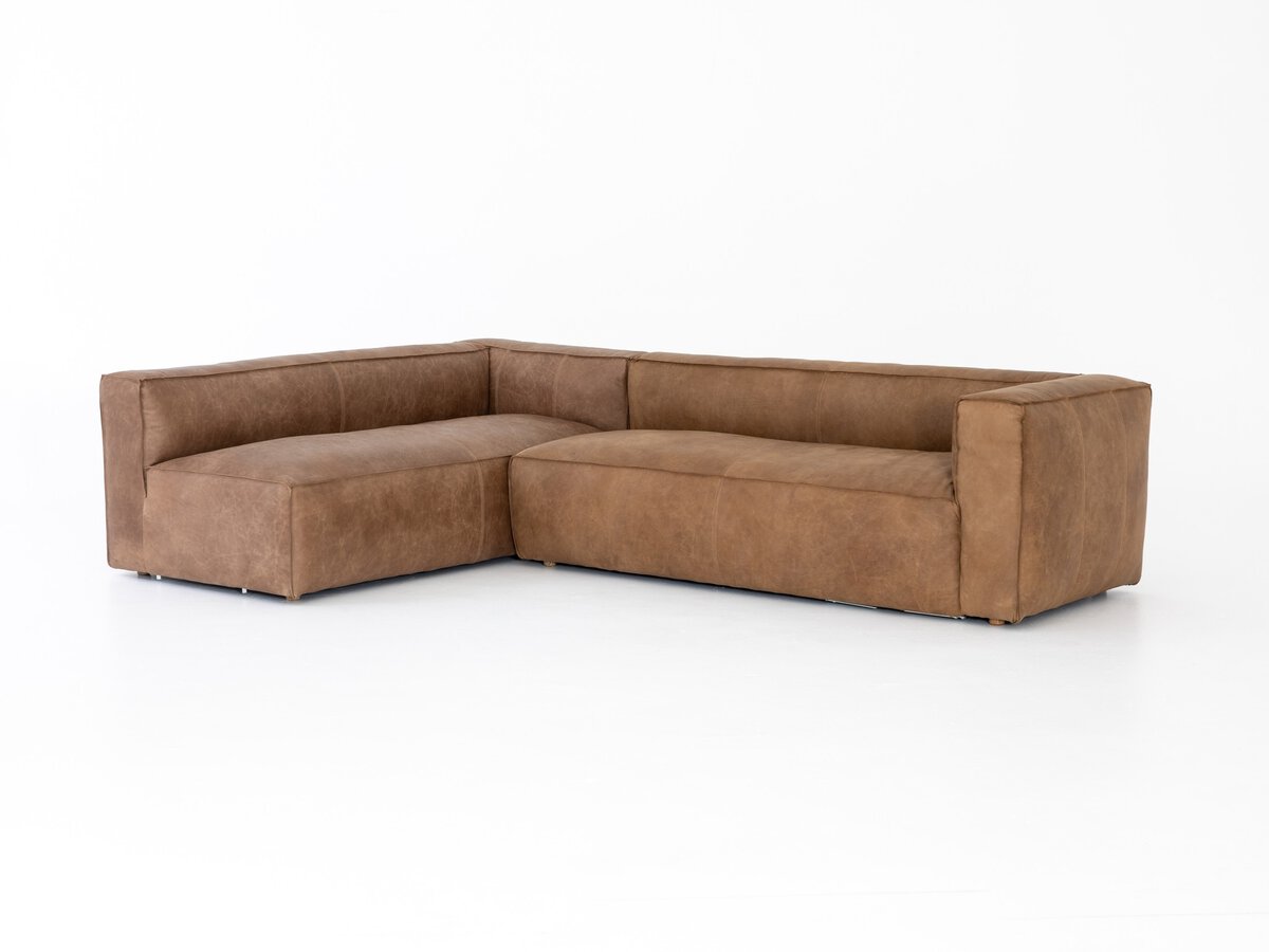 Malek 120" Top Grain Leather RAF Sectional - Natural Washed Sand