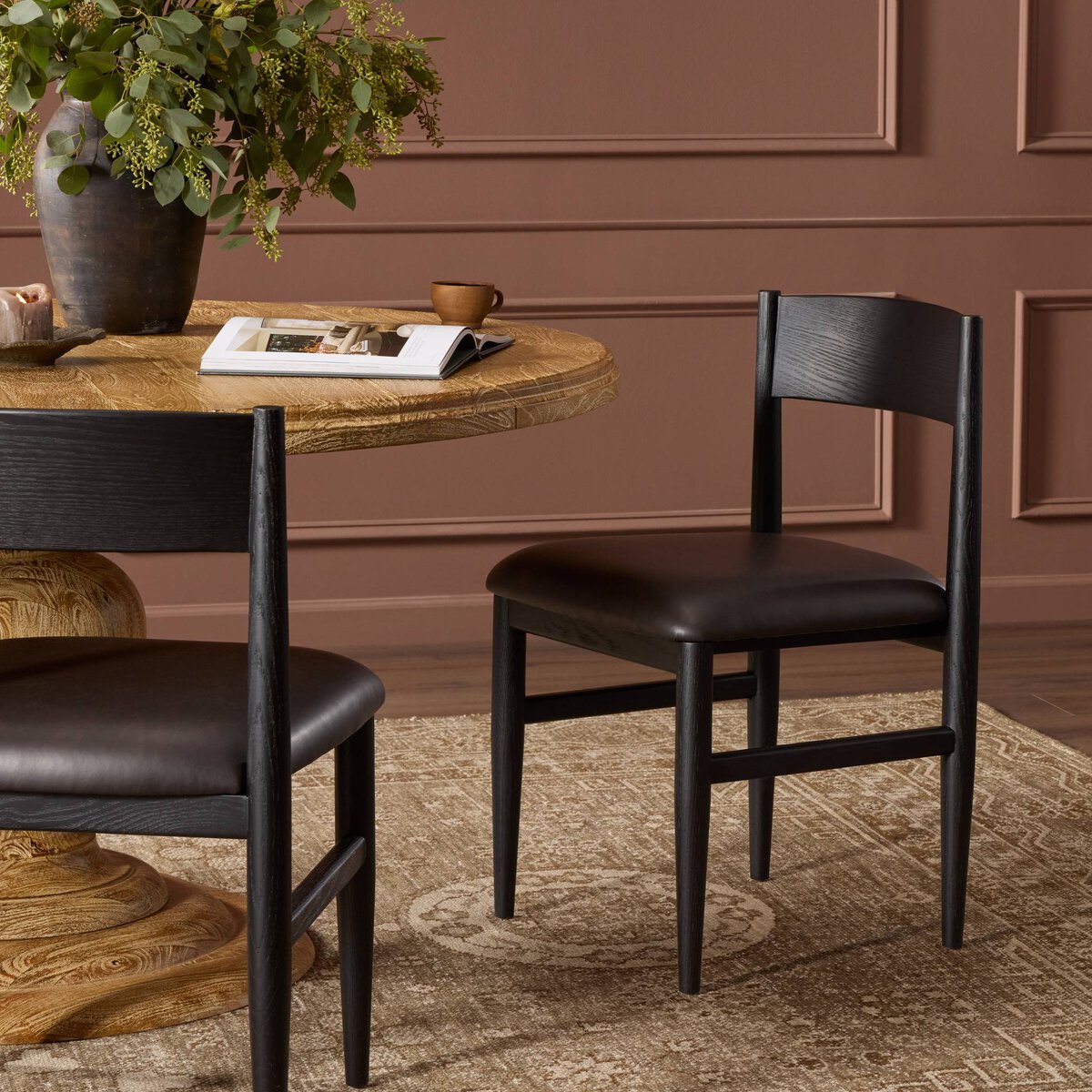 Mayer Oak Dining Chair - Ebony + Espresso Leather