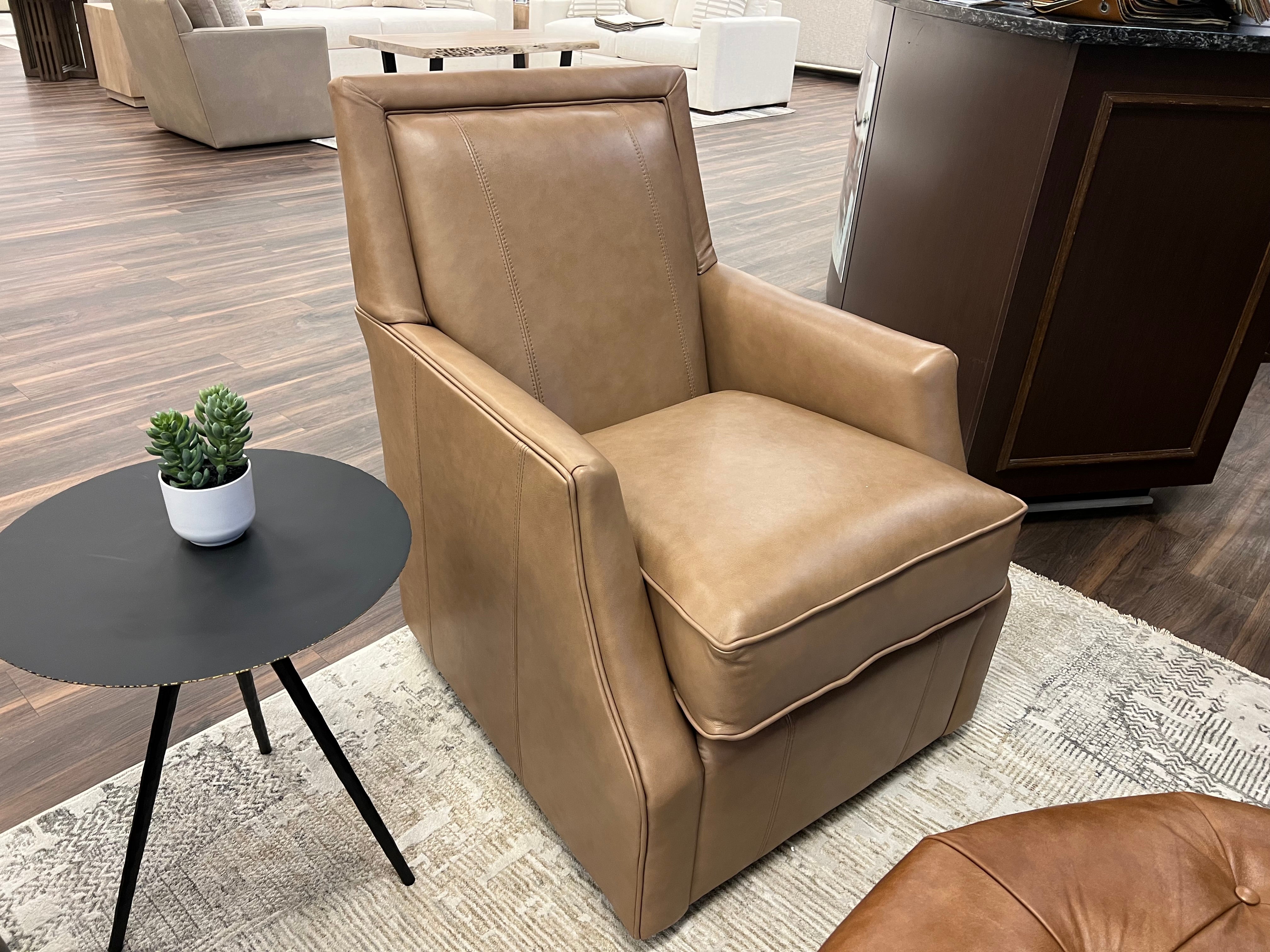 Davenport 30" Slope Arm Top Grain Leather Swivel Club Chair - Ranchero Malt