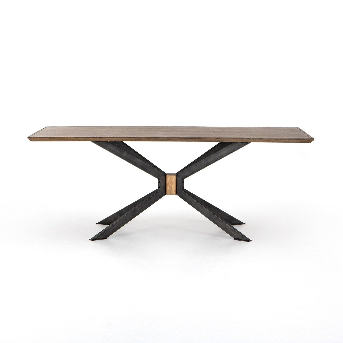 Spinnaker 79" Brass Clad Top Dining Table - Oak + Iron