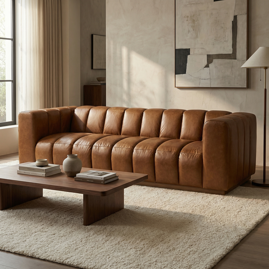 Carillo 91" Top Grain Leather Bench Sofa - Cognac