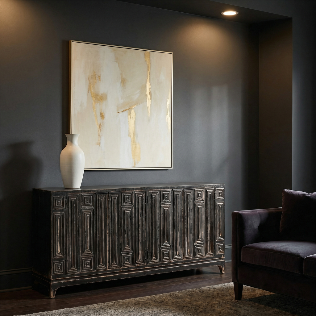 Cayo 82" 4 Door Reclaimed Pine Sideboard - Distressed Black