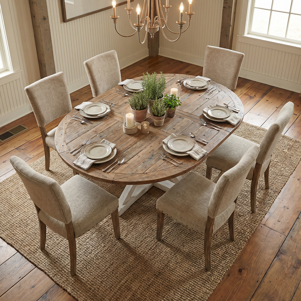 Celeste 63" - 79" Round Extension Dining Table - Driftwood + White