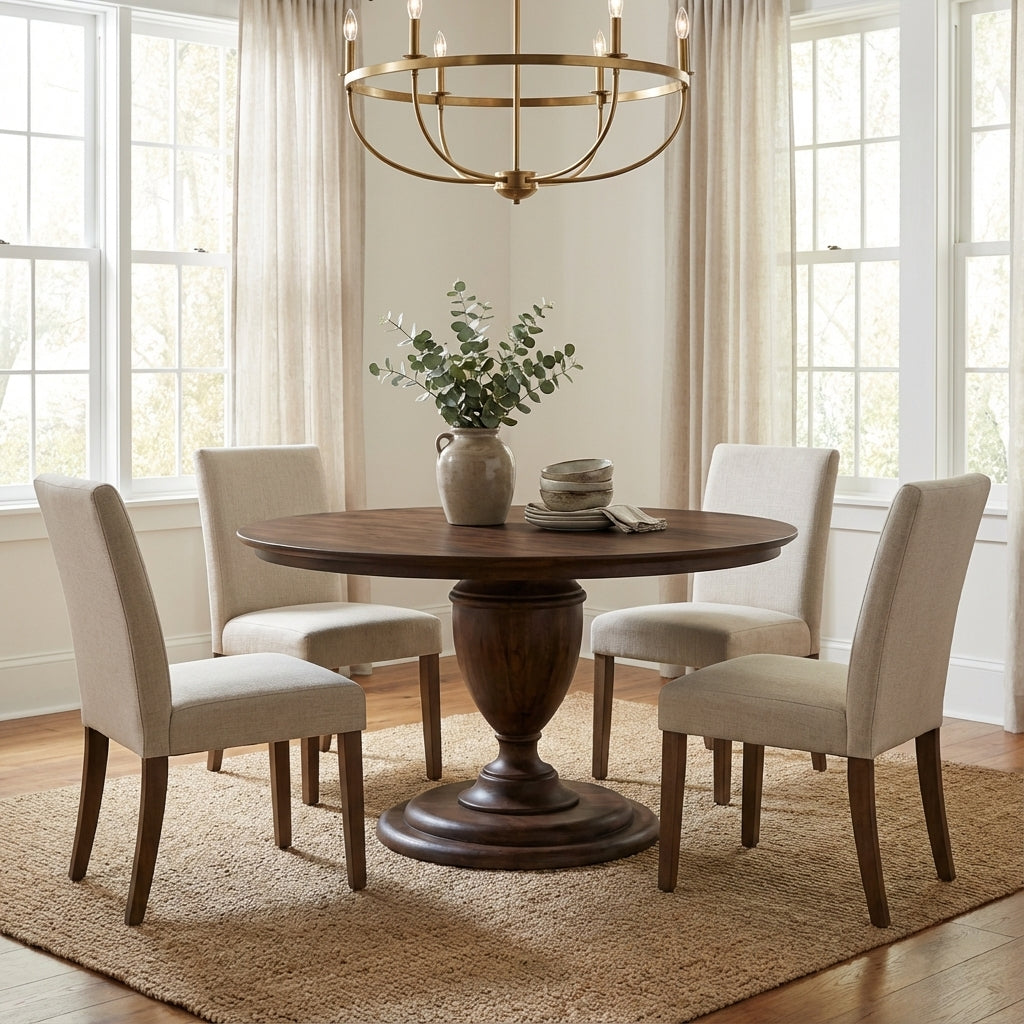 Clancy 53" Acacia Round Pedestal Dining Table - Natural + Black
