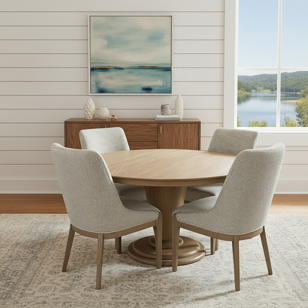 Clancy 53" Acacia Round Pedestal Dining Table - New White Wash