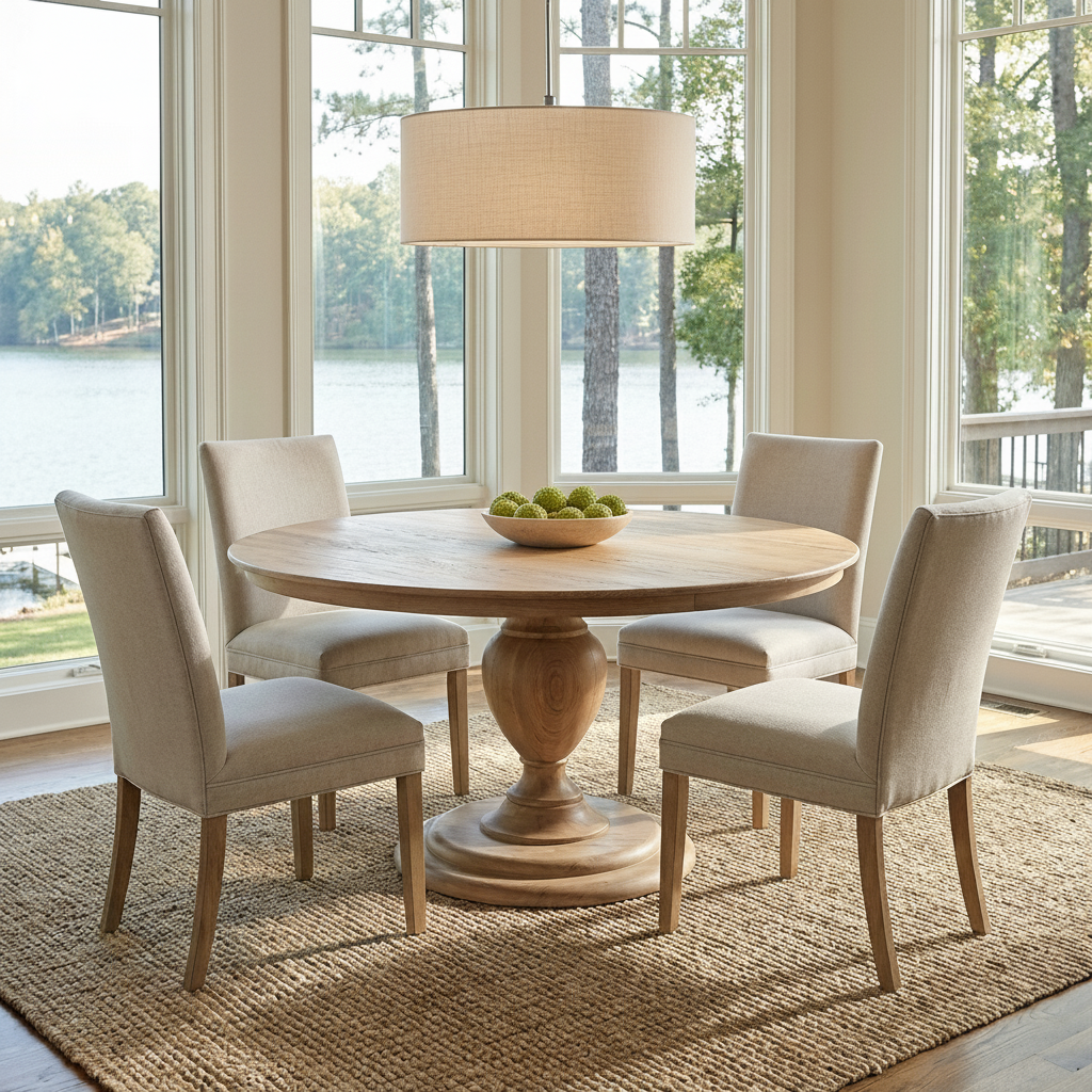 Clancy 60" Acacia Round Pedestal Dining Table - New White Wash