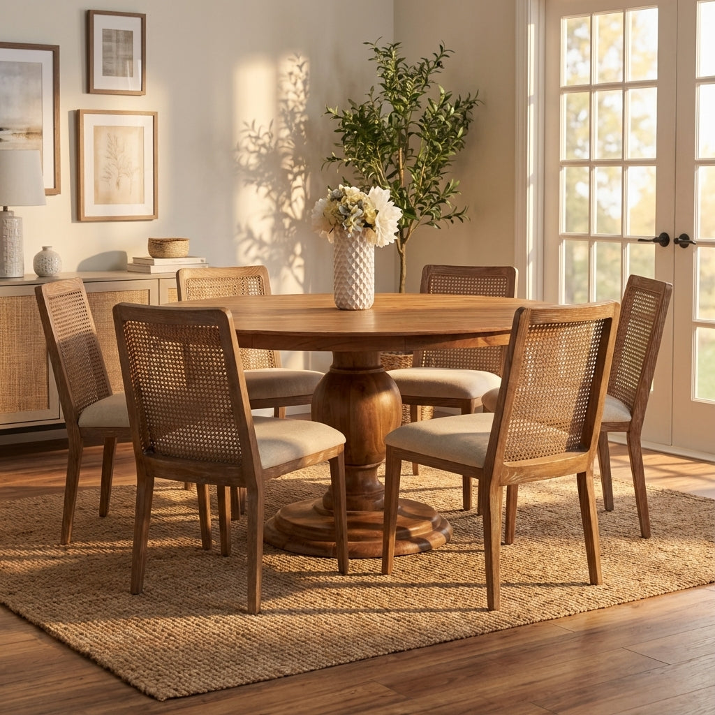 Clancy 60" Acacia Round Pedestal Dining Table - Natural