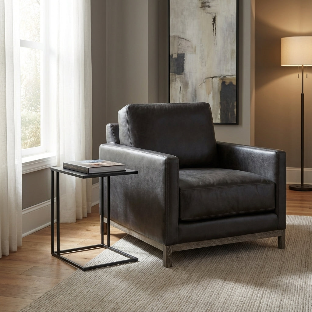 Clarksdale 32" Top Grain Leather Chair - Napa Charcoal