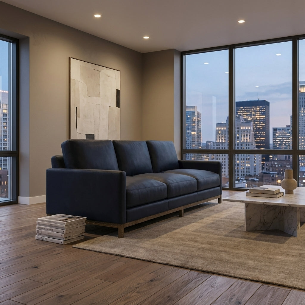 Clarksdale 90" Top Grain Leather 3 Cushion Sofa - Napa Admiral