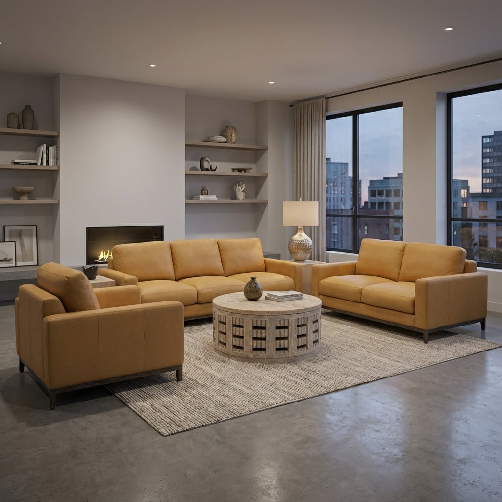 Clarksdale 67" Top Grain Leather 2 Cushion Loveseat - Berkshire Chamois