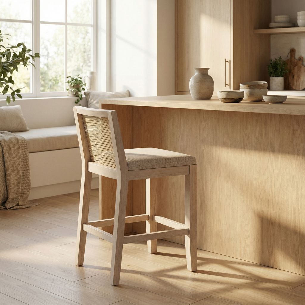 Malcolm Acacia Ladderback Counter Stool - New White Wash