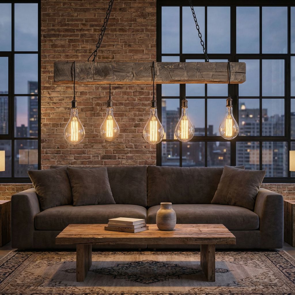 Cumberland Gap 84" Hand Hewn Beam w/ 7 Bulb Chandelier - Driftwood w/Black Cord