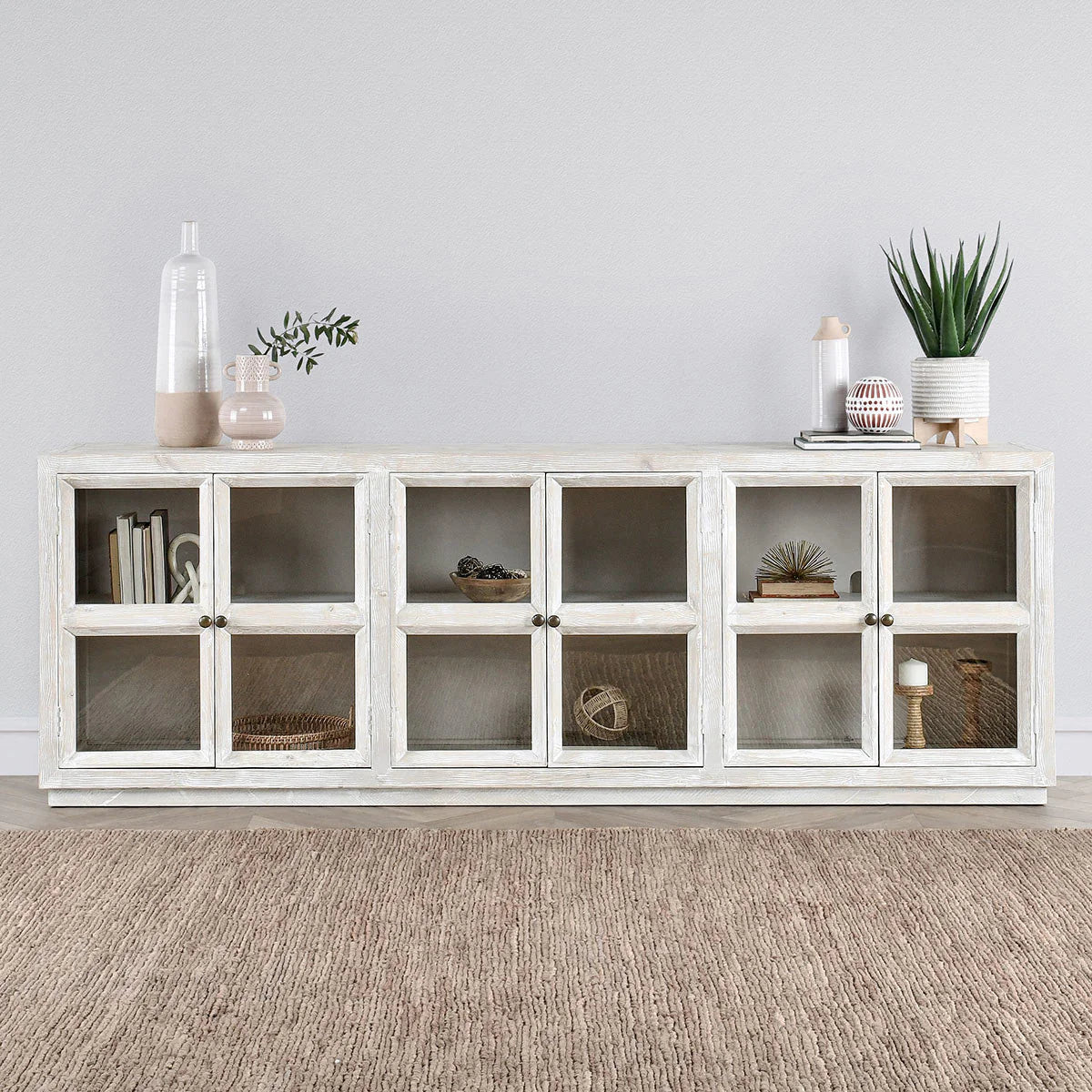 Jaye 103" 6 Door Glass Front Sideboard - Cream