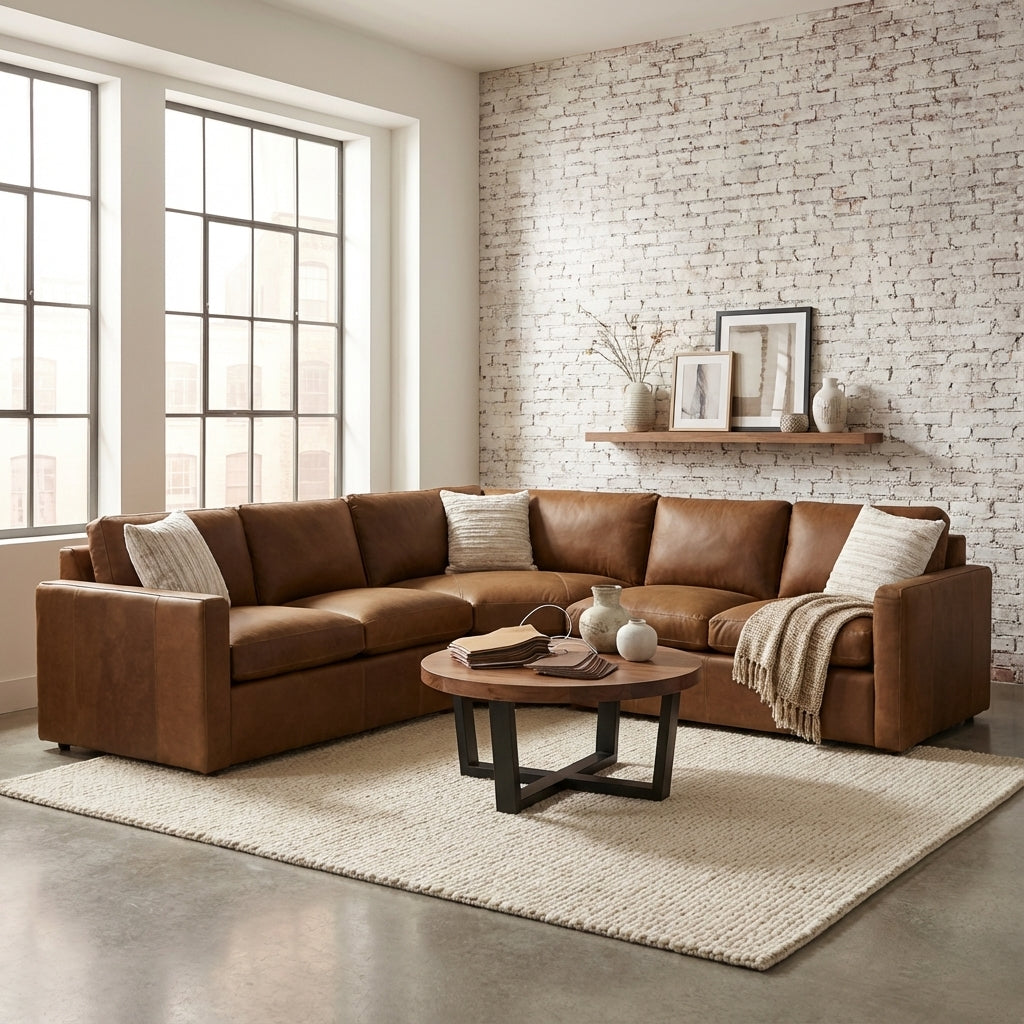 Davidson 111" x 111" Top Grain Leather Wedge Sectional - Desert Camel