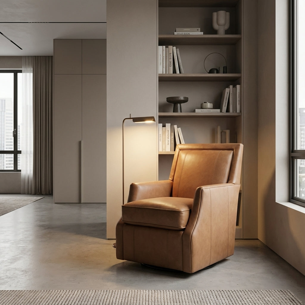 Davenport 35" Slope Arm Top Grain Leather Swivel Club Chair - Ranchero Malt