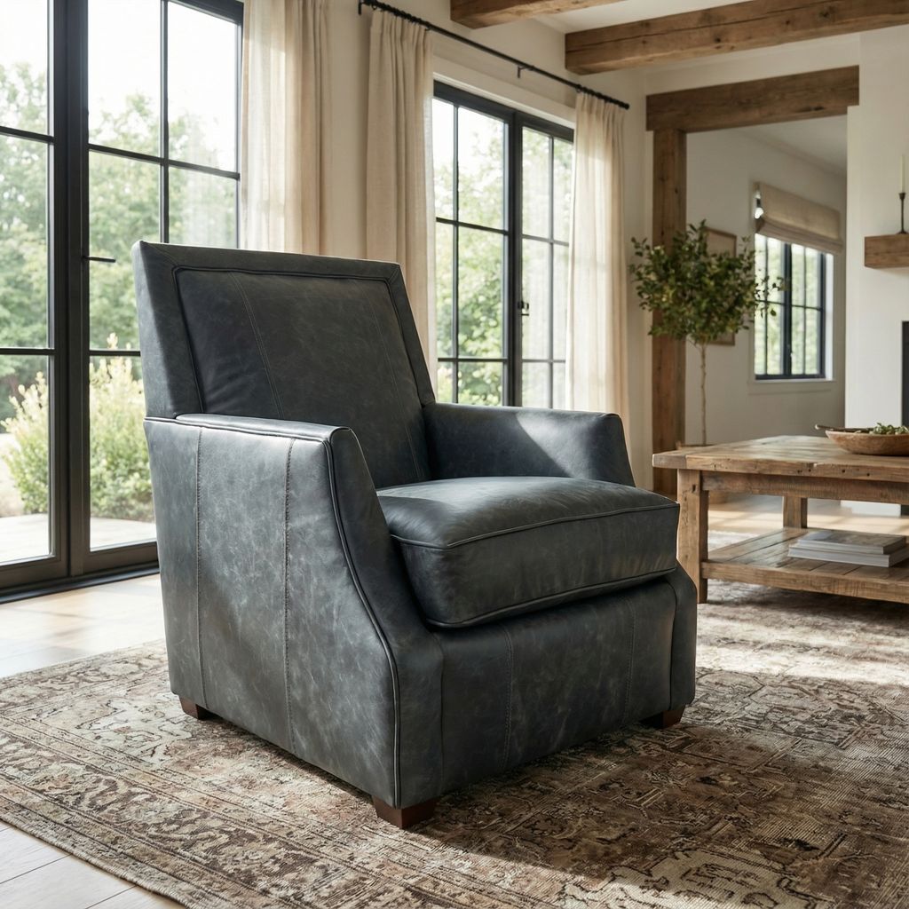 Davenport 35" Slope Arm Top Grain Leather Swivel Glider - Vachetta Cambridge Blue