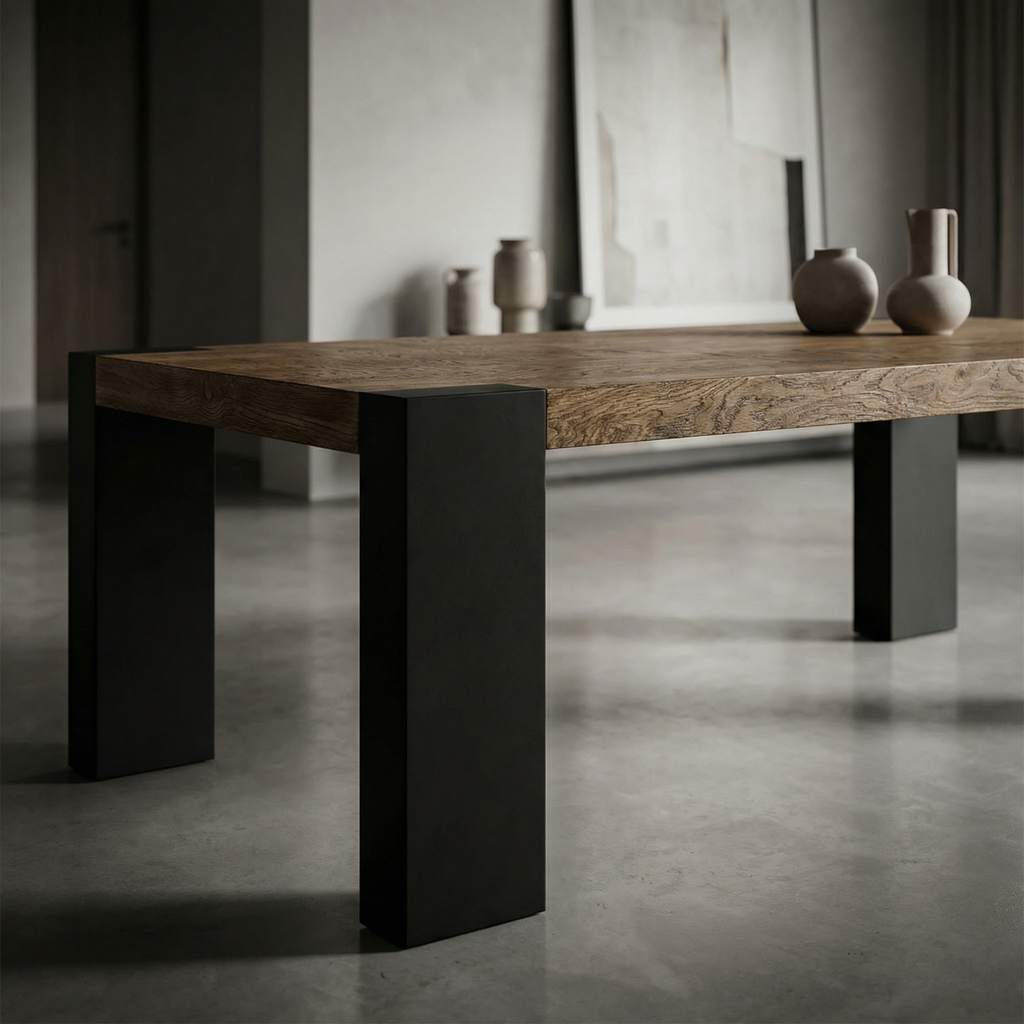 Dubose 94" Oak & Steel Dining Table - Natural Oak + Black