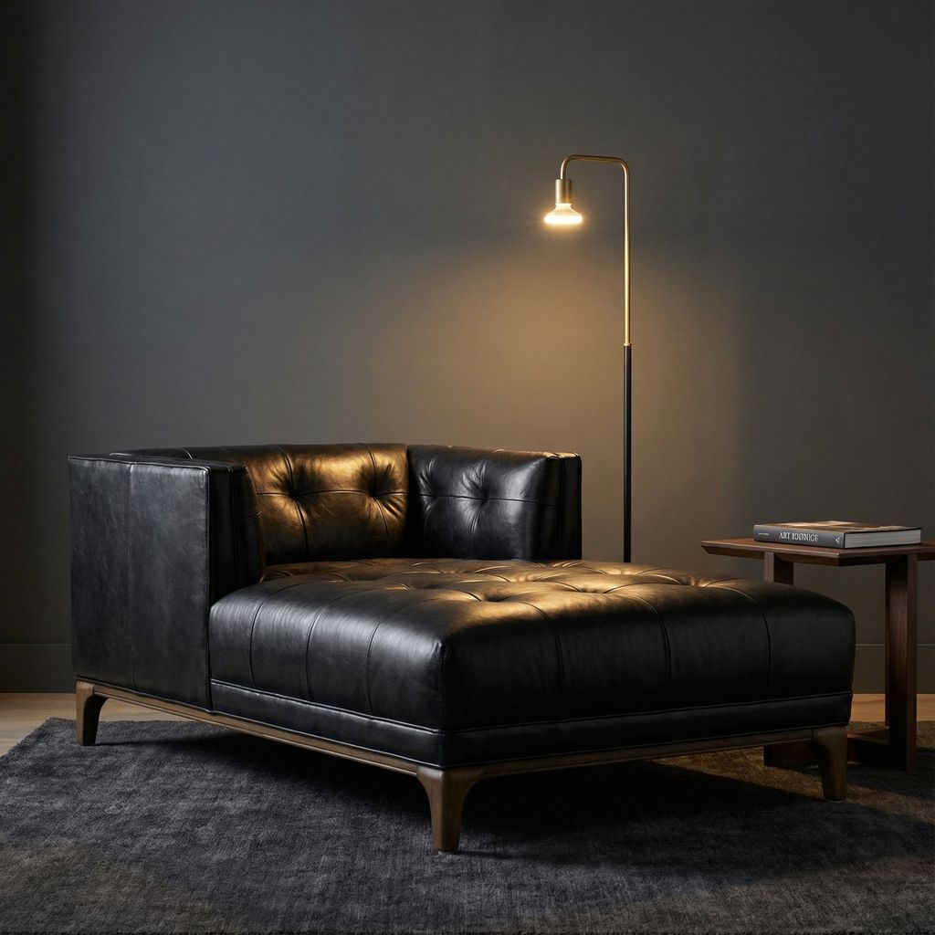 Dillon 38" Top Grain Leather Tufted Chaise - Rider Black