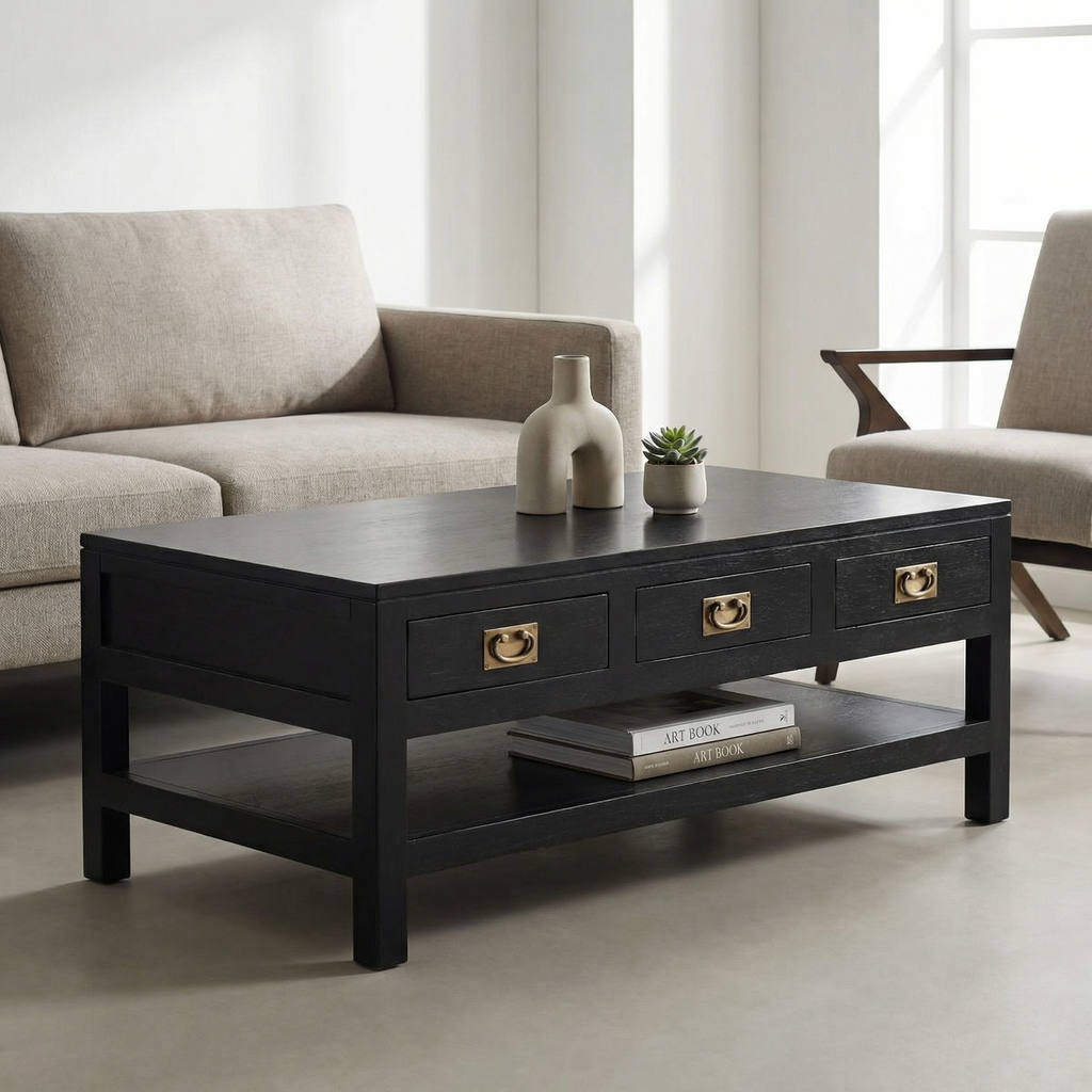 Dothan 47" Mahogany 6 Drawer Coffee Table - Batavia Black