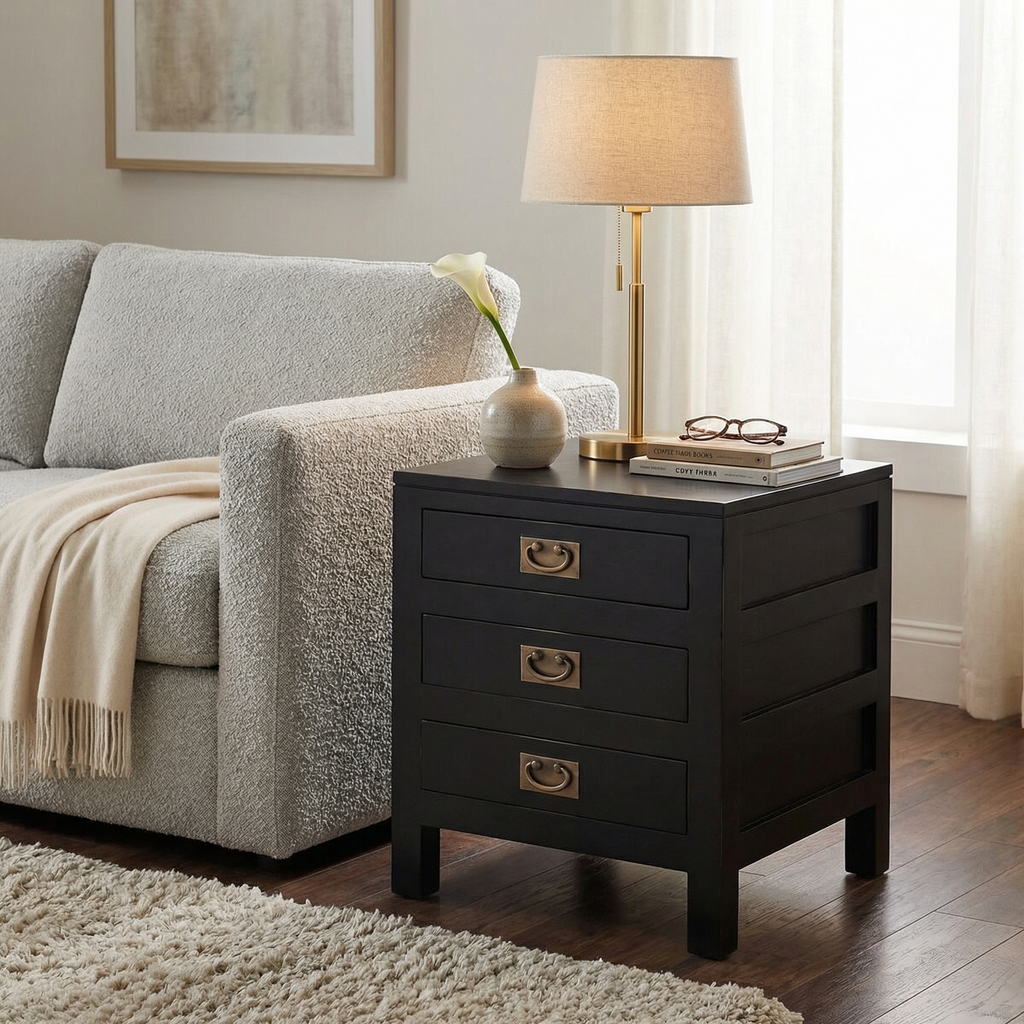 Dothan 20" Mahogany 3 Drawer End Table - Batavia Black