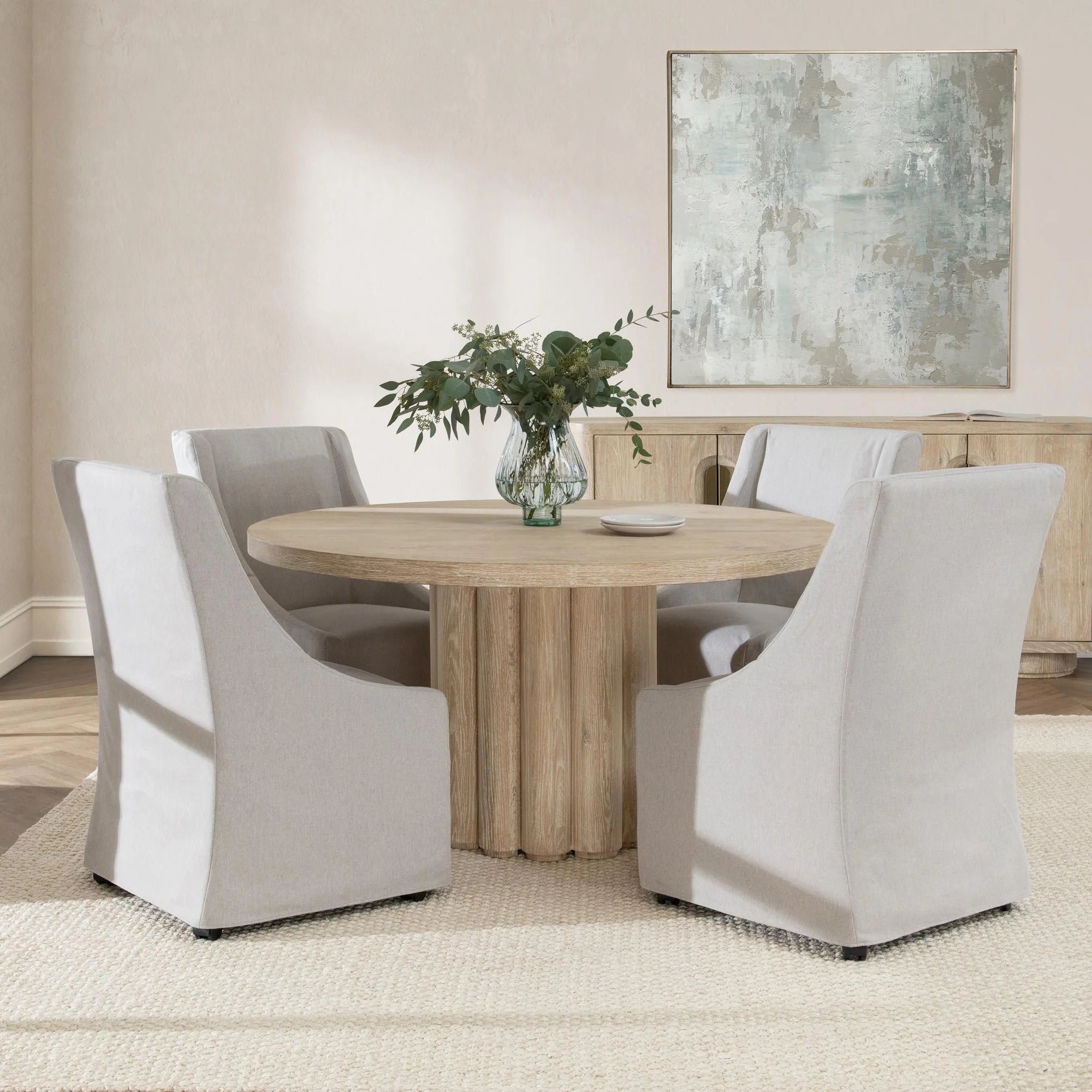 Timber 55" Round Dining Table - Cream Washed
