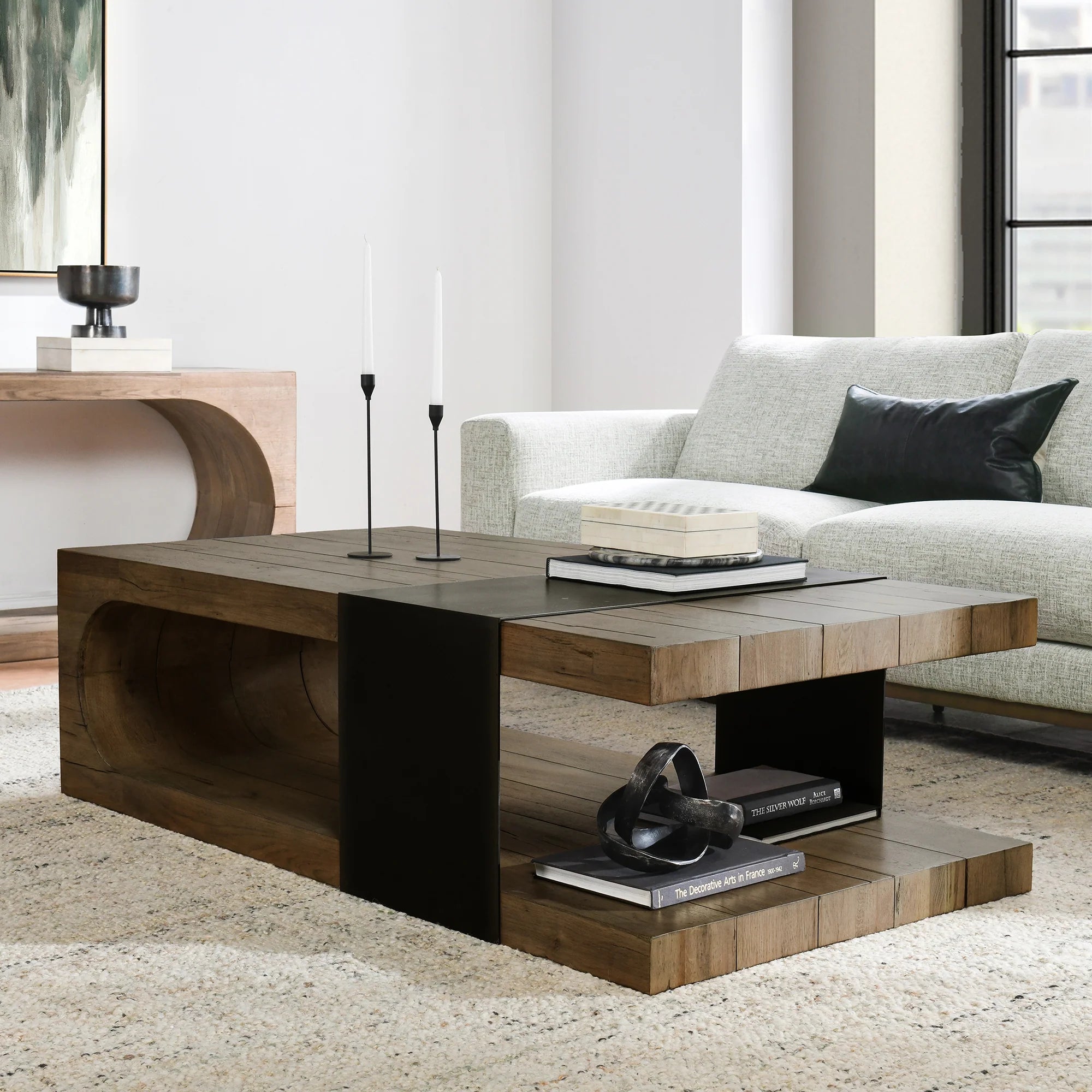 Doster 63" Reclaimed Oak Coffee Table - Natural + Iron