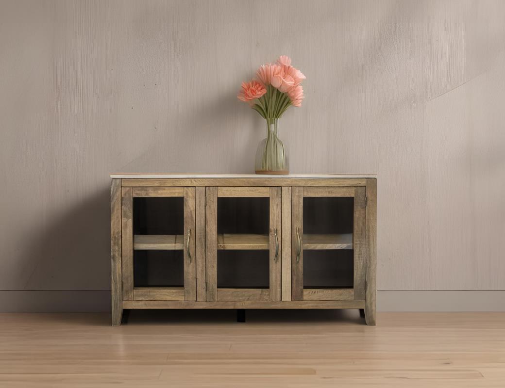 Tullum 56" 3 Door Glass Front Cabinet