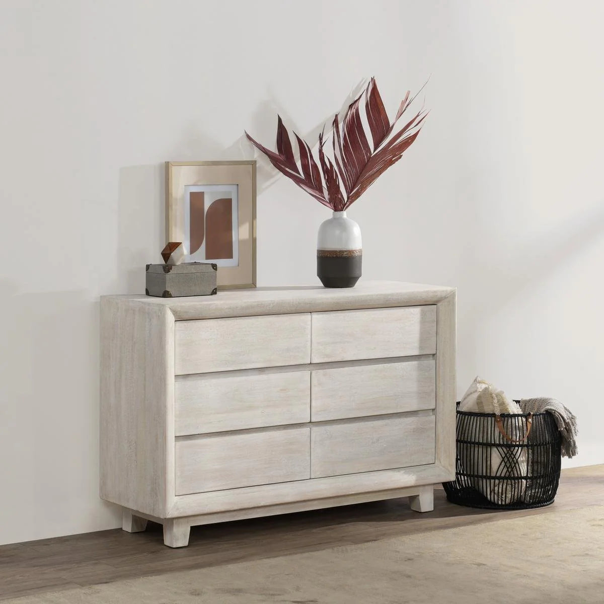 Reese 56" Six Drawer Dresser - New White Wash