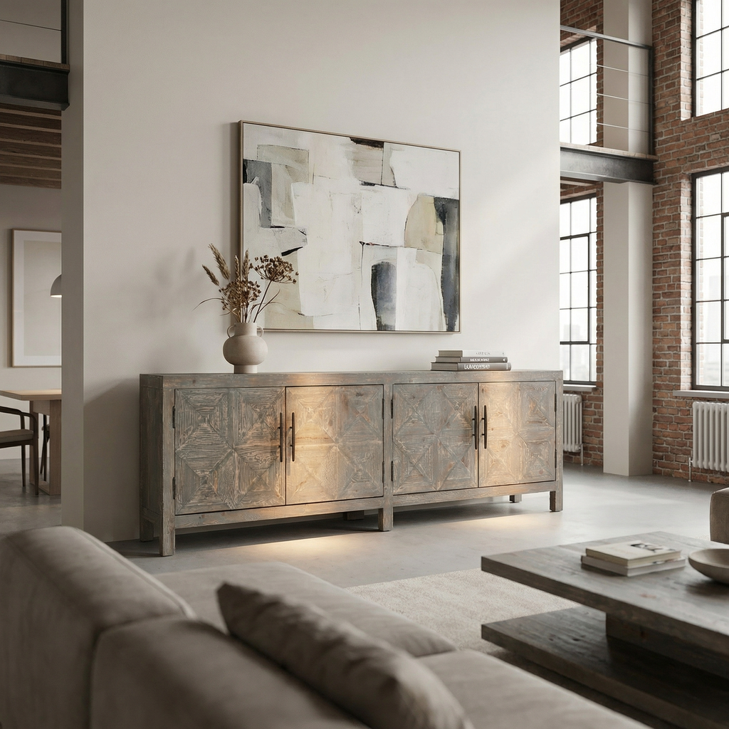 Elan 104" Reclaimed Pine Sideboard - Timeworn Gray