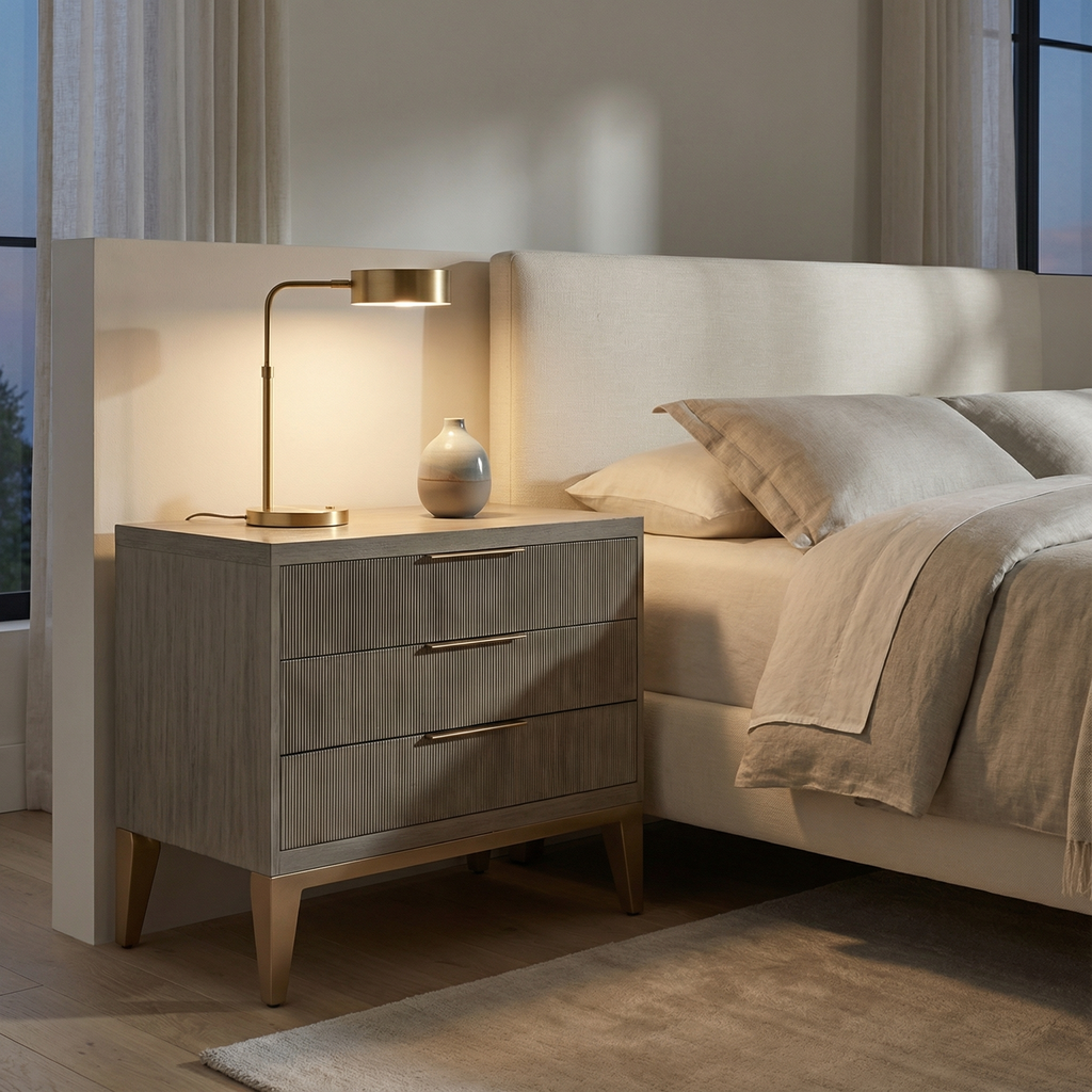 Elias 34" Three Drawer Nightstand - Brushed Smoke