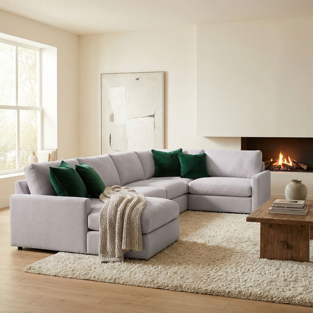 Ethan Express Ship 140" x 107" 5 Trillium Cushion Sectional + Chaise