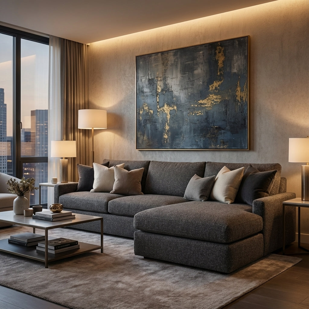 Ethan Luxe Express Ship 114" 2 Trillium Cushion Sofa + Chaise