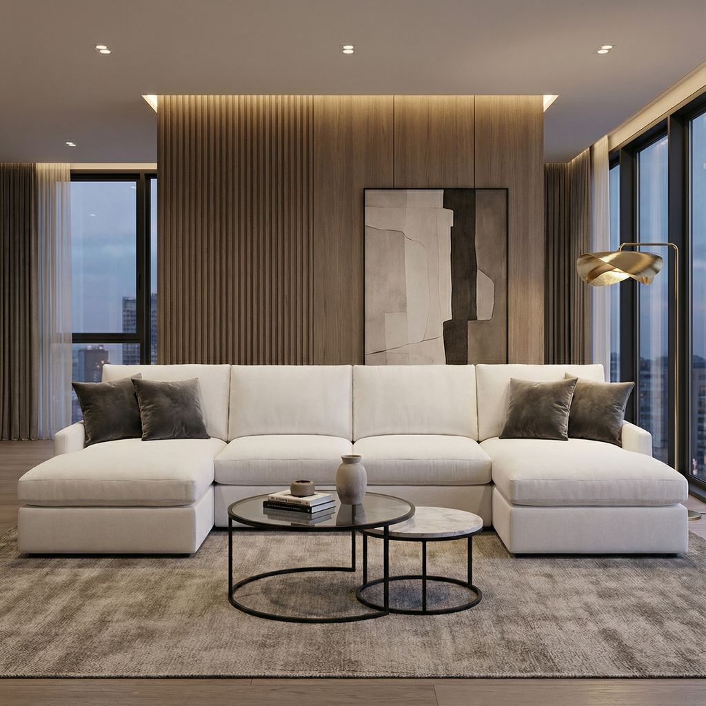 Ethan Luxe Express Ship 137" Trillium Cushion Dual Chaise Sectional