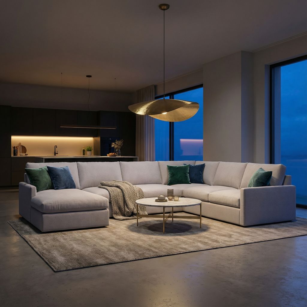 Ethan Luxe Express Ship 144" x 111" 5 Trillium Cushion Sectional + Chaise