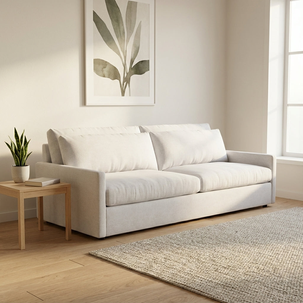 Ethan Luxe Express Ship 106" 2 Trillium Cushion Sofa + Kidney Pillow - Crypton Natural Linen