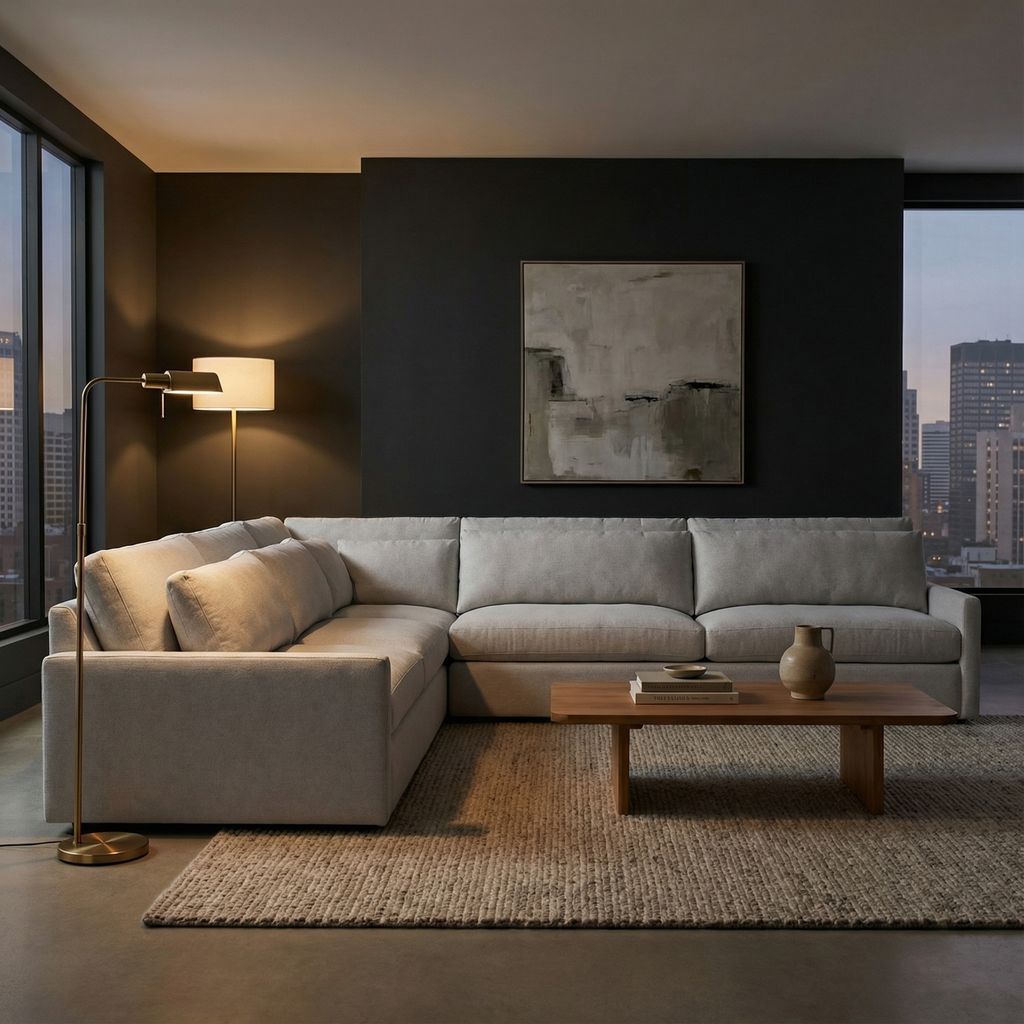 Ethan Luxe Express Ship 135" x 135" 5 Trillium Cushion Sectional + Kidney Pillow