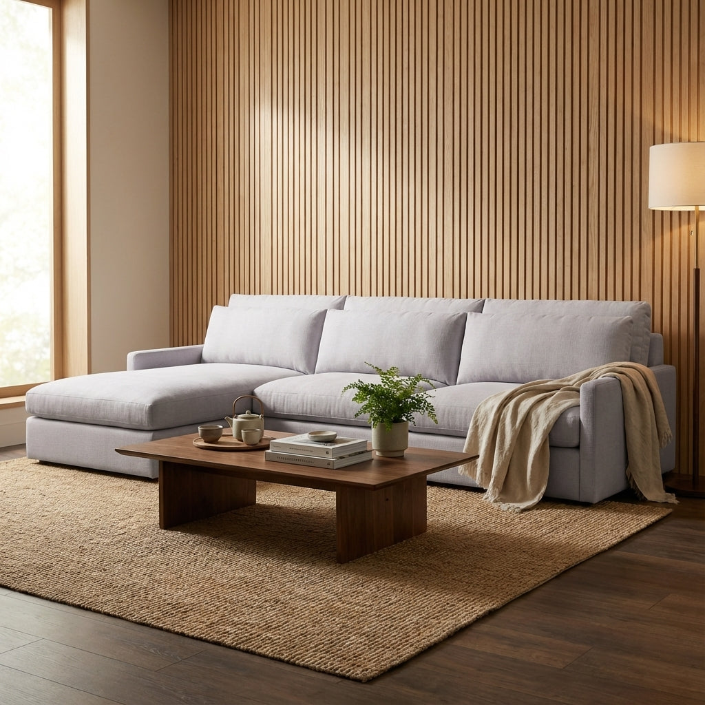 Ethan Luxe Express Ship 139" 2 Trillium Cushion Sofa + Chaise + Kidney Pillow - Crypton Quicksilver