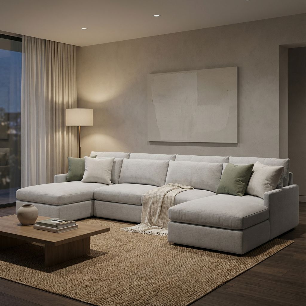 Ethan Luxe Express Ship 147" Trillium Cushion Dual Chaise Sectional + Kidney Pillow