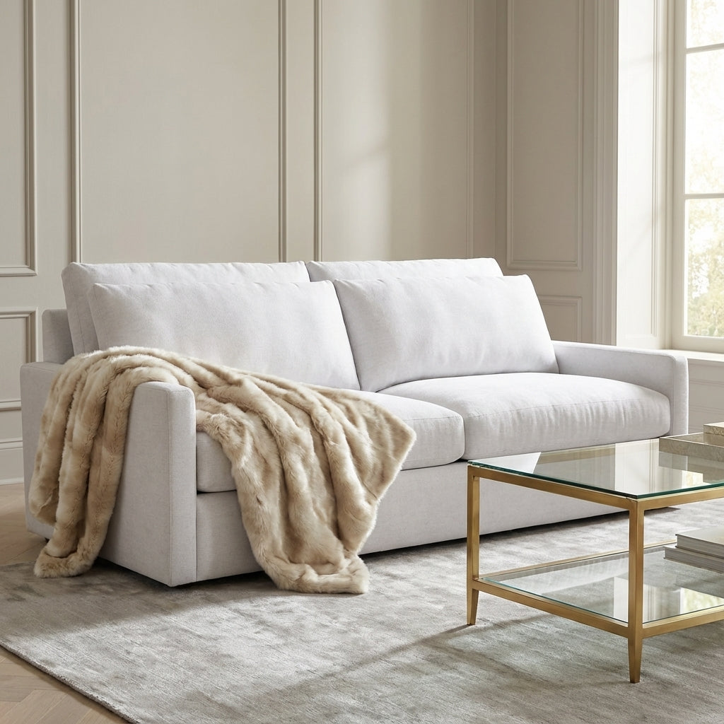 Ethan Luxe Express Ship 81" 2 Trillium Cushion Sofa + Kidney Pillow - Crypton Natural Linen