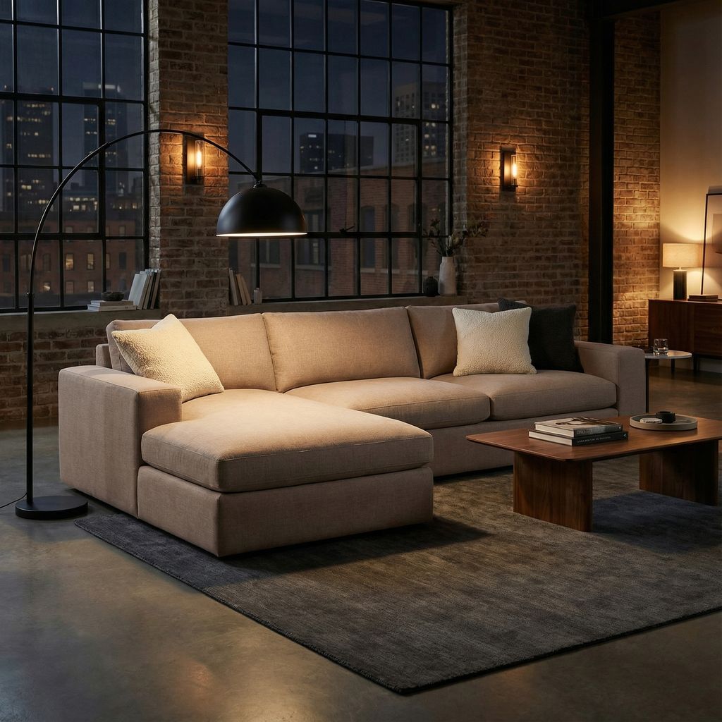 Everette Quick Ship Trillium Cushion 126" Sofa + Chaise