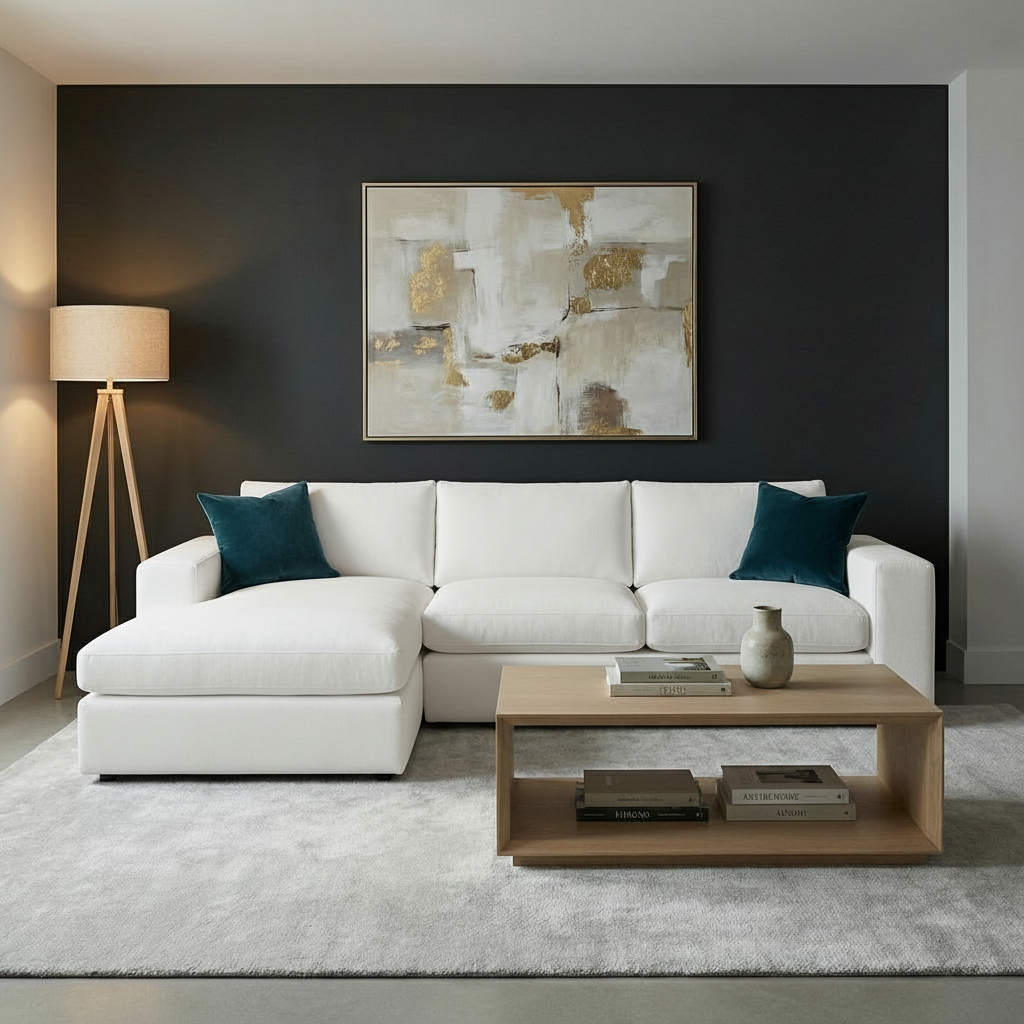 Everette Quick Ship Trillium Cushion 116" Sofa + LAF Chaise - Crypton Natural Linen