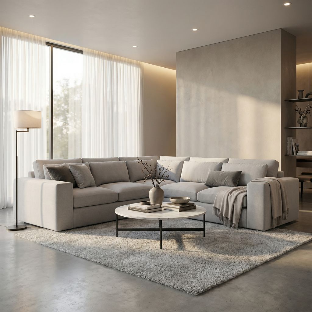 Everette Luxe Express Ship 117" x 109" 5 Trillium Cushion Sectional + Kidney Pillow