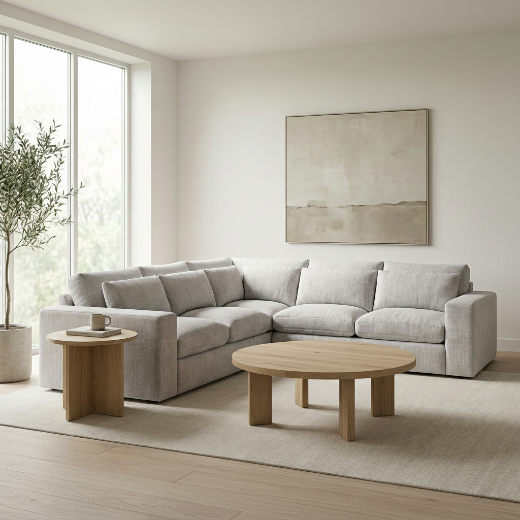 Everette Luxe Express Ship 117" x 117" 5 Cushion Trillium Sectional + Kidney Pillow